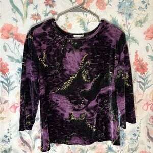 Vintage Purple and Black Graphic Long Sleeve Blouse